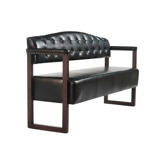 57.83" Waiting Room Bench, Mid-Century Modern Reception Sofa with Tufted Backrest and Nailhead Trim, Black PU Leather Commercial Waiting Bench for Beauty Salon, Spa, Office, Barber Shop, Black