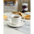 thumbnail image 2 of Hasense Cappuccino Cups and Saucers Set of 4, Porcelain Ribbed 6 Oz Demitasse Tea Cup with big Handle, Mugs Set for Coffee,Tea,Latte and Mocha, Aesthetic Gift for Anniversary Holiday, White, 2 of 6