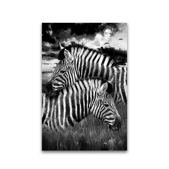 Monochrome Zebras Landscape Oil Poster -Image by Shutterstock