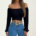 thumbnail image 4 of Off Shoulder Tops for Women 2025 Long Sleeve Ruched Tie Back Crop Top Summer Lantern Sleeve Boho Shirt Blouse, 4 of 8