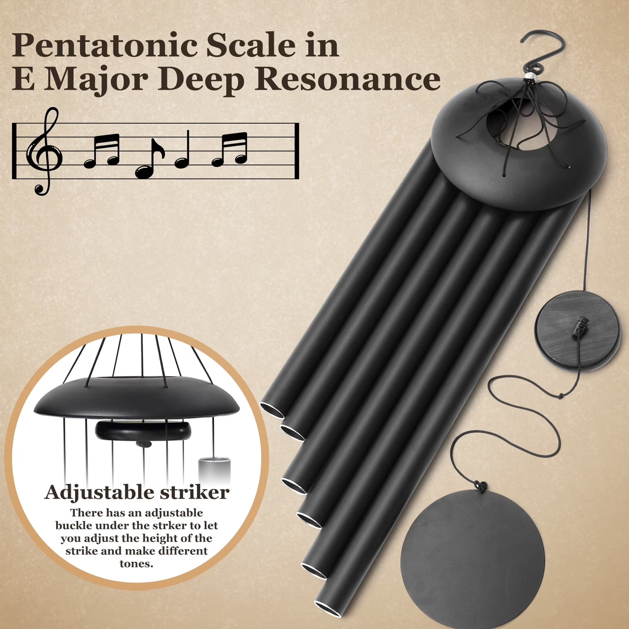 BSHAPPLUS® 45" Memorial Wind Chimes for Outside, Heavy Duty Black Chimes with 6 Large Deep Tone Aluminum Tubes for Loss of Loved One,Home Garden Hanging Decor
