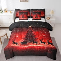Castle Fairy Teens Christmas Tree 7-Piece Bedding Comforter Set,Sparkling Sequin King Bedding Sets,Santa Claus Deer Ultra Soft Bed Sheets,Luxury Bedroom Decor