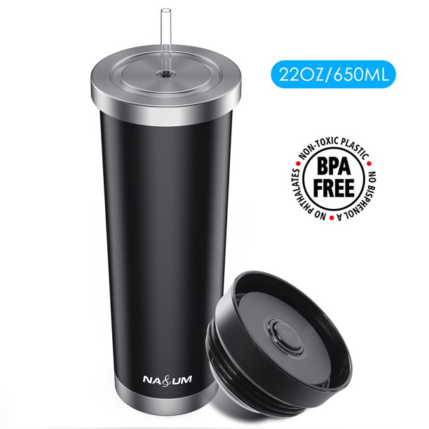 22 oz Double Wall Tumbler Cup with Lid and Straw Insulated