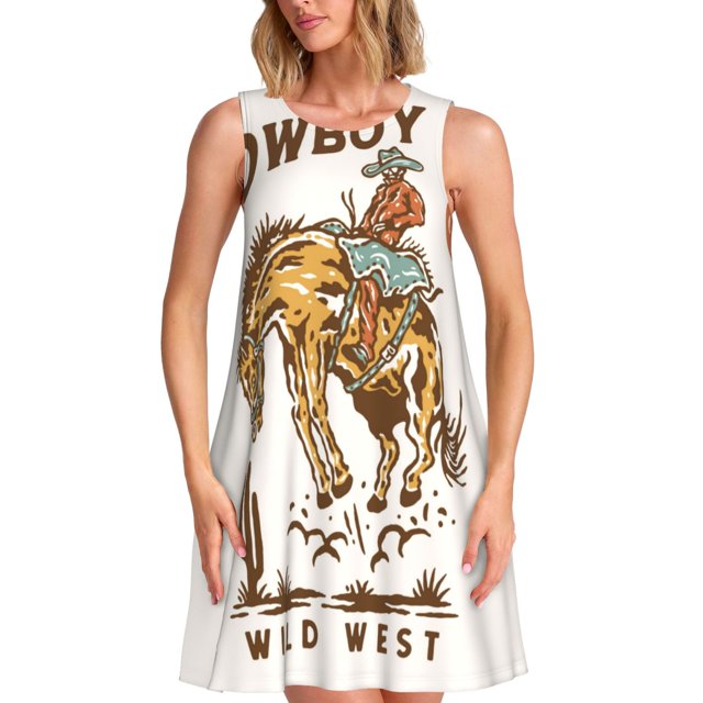 Balery Cowboy Up Vintage Wild West Vestidos de verano para mujer con estampado: vestido holgado sin mangas, vestido playero informal y cómodo para días calurosos.