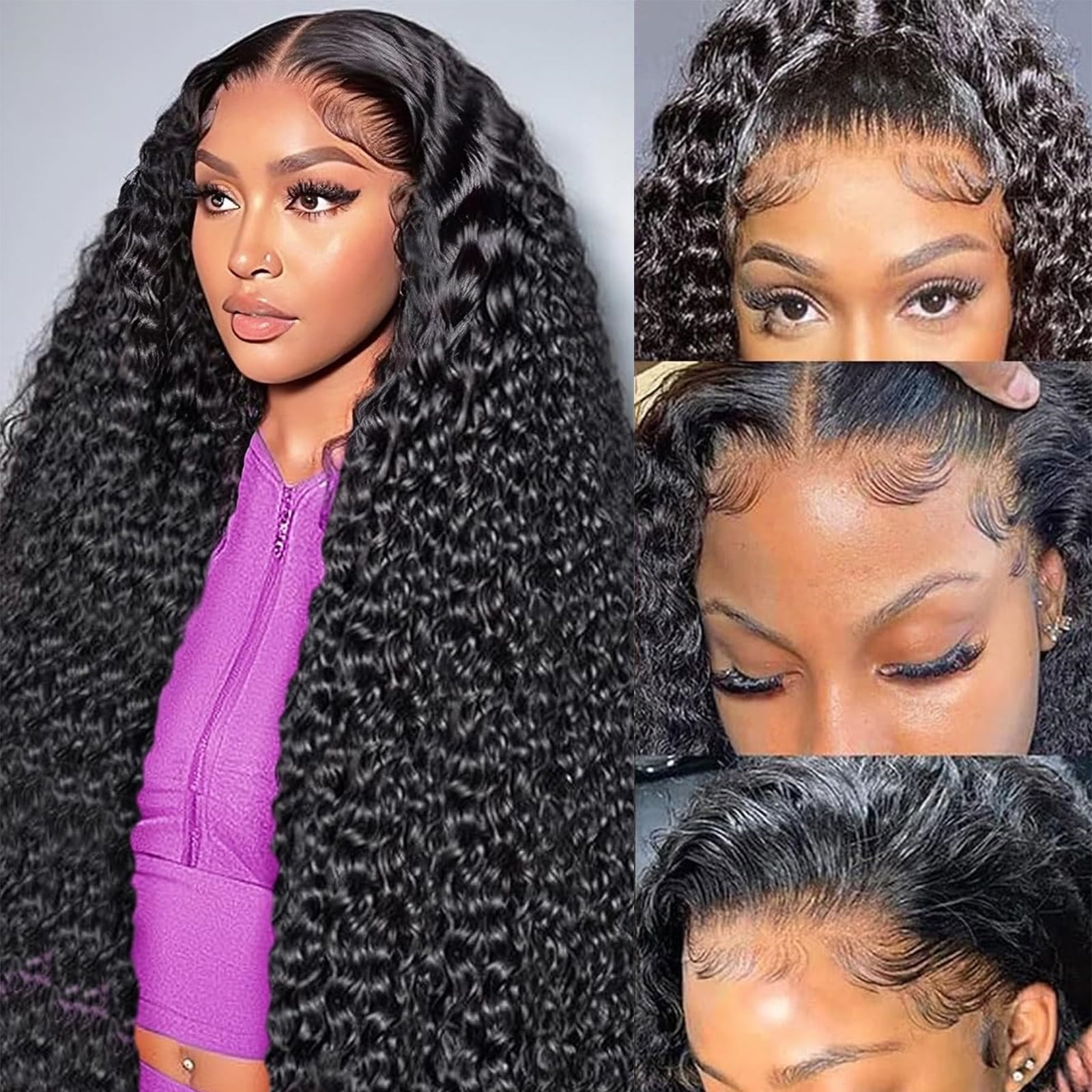 30 Inch Deep Wave Lace Front Wigs Human Hair 13x4 HD Transparent Lace Front Wigs for Women 180% Density Pre Plucked with Baby Hair Natural Black for Women