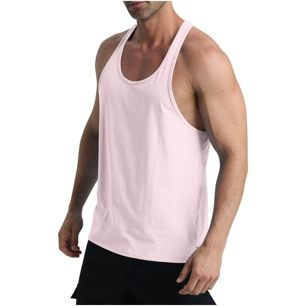 pstuiky Camisetas sin mangas para hombre, Camiseta deportiva informal de cuello redondo para hombre, de moda, color sólido Camisas de hombre l