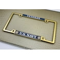 thumbnail image 5 of [Officially Licensed Product] - U.S. Navy Retired with Eagle, Anchor Logo - Domed Custom-Made Personalized Narrow (Thin) Top 4 Hole Metal Car License Plate Frame with Free caps - Gold (Qty:1 Frame), 5 of 7