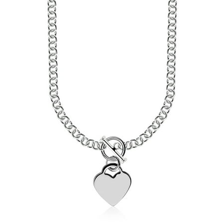 16 Toggle Rolo Necklace - Sterling Silver Rhodium Plated Rolo Chain Necklace with a Heart Toggle Charm - 16