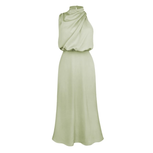 Vestido de mujer Vestido de dama de honor de boda de celebridades populares Vestido de largo medio Vestido de noche de satén con cuello