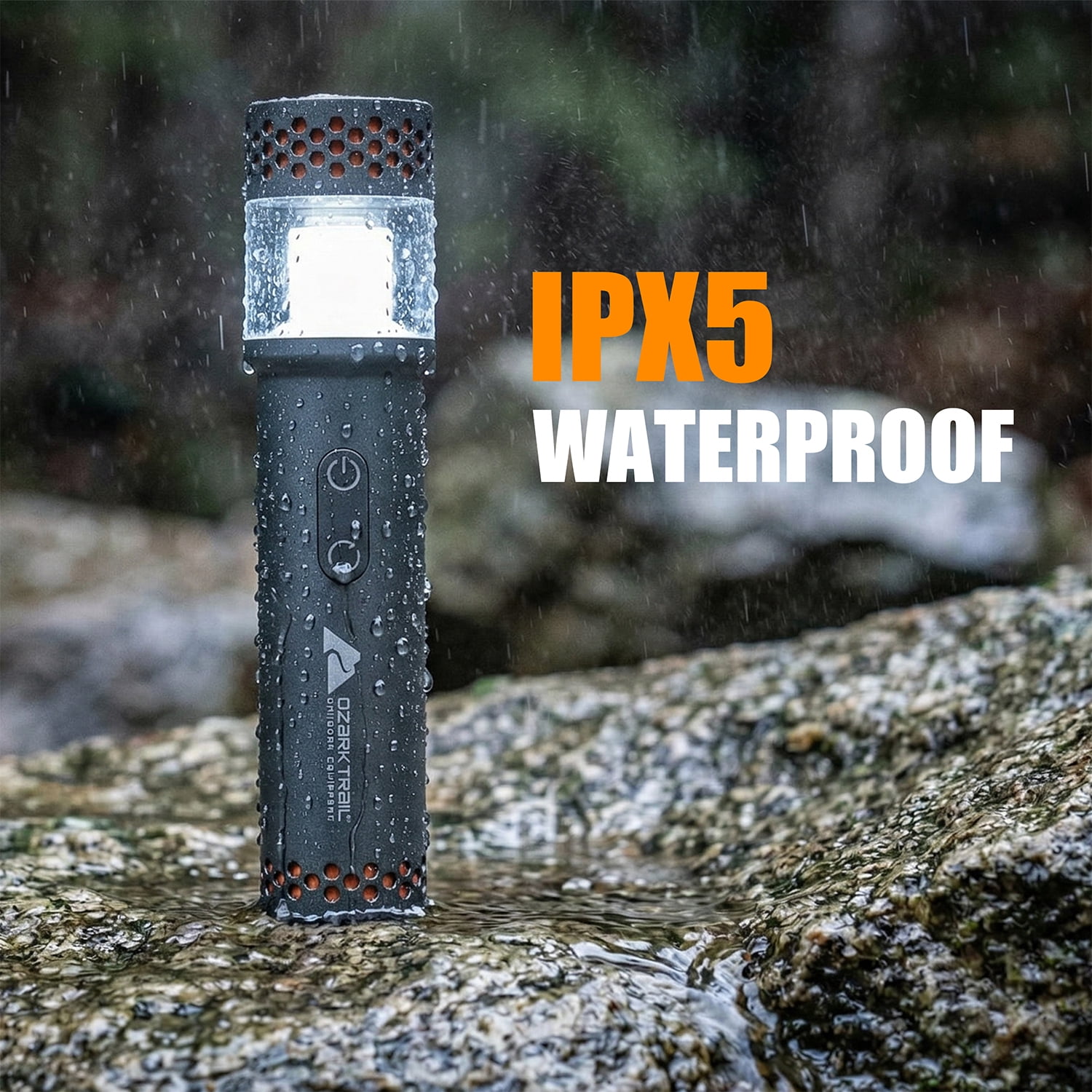 Ozark Trail Rechargeable LED Pocket Flashlight and Lantern, 1000 lm, IPX5 Water-Resistant, Black & Orange