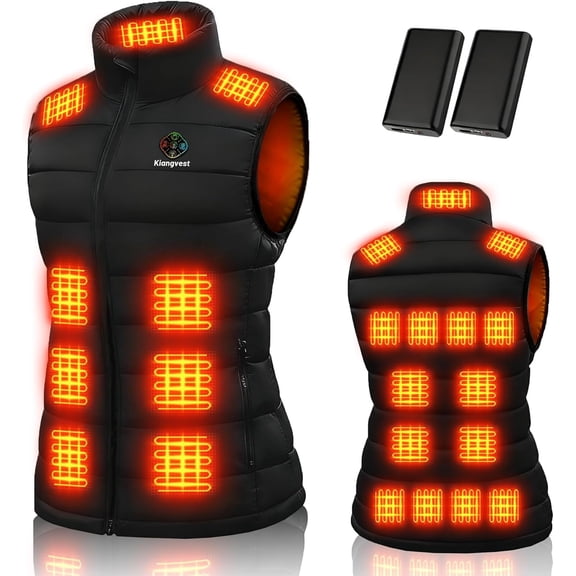 Kiangvest Zone Women Heated Vest with 2 Pcs 20000mAh/7.4 V Battery Pack, Winter Lightweigh Heating Vest 21 Heating Zones