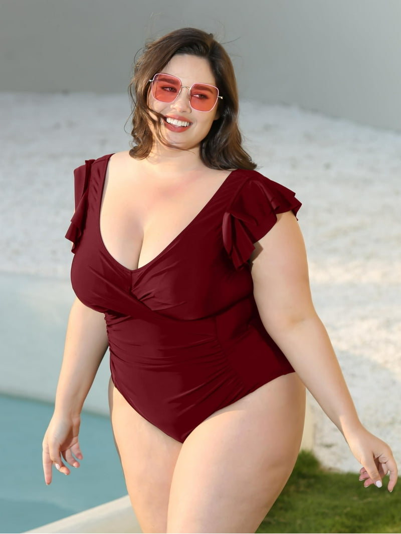 TIYOMI Plus Size 5X One Piece Swimsuit For Women Wine Red Swimwear Ruffled Deep V Neck Suits Tummy Control Bathing Suits 5XL 26W 28W - Walmart.com TIYOMI Plus Size 5X One Piece Swimsuit For Women Wine Red Swimwear Ruffled Deep V Neck Suits Tummy Control Bathing Suits 5XL 26W 28W - Walmart.com