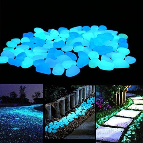 2O2OUP Glow in The Dark Garden Pebbles Stones Rocks for Yard and Walkways Decor DIY Decorative Luminous Stones in Blue 480 PCS 