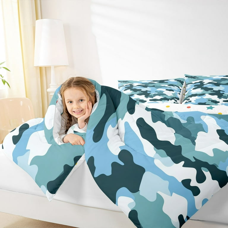 Manfei Cyan Camouflage Bedding Comforter Set,Rustic Farmhouse