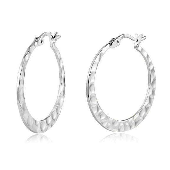 Alexcraft 925 Sterling Silver Hammered Hoop Earrings Lightweight Large Hoops Hypoallergenic Jewelry Gift for Woman 30MM