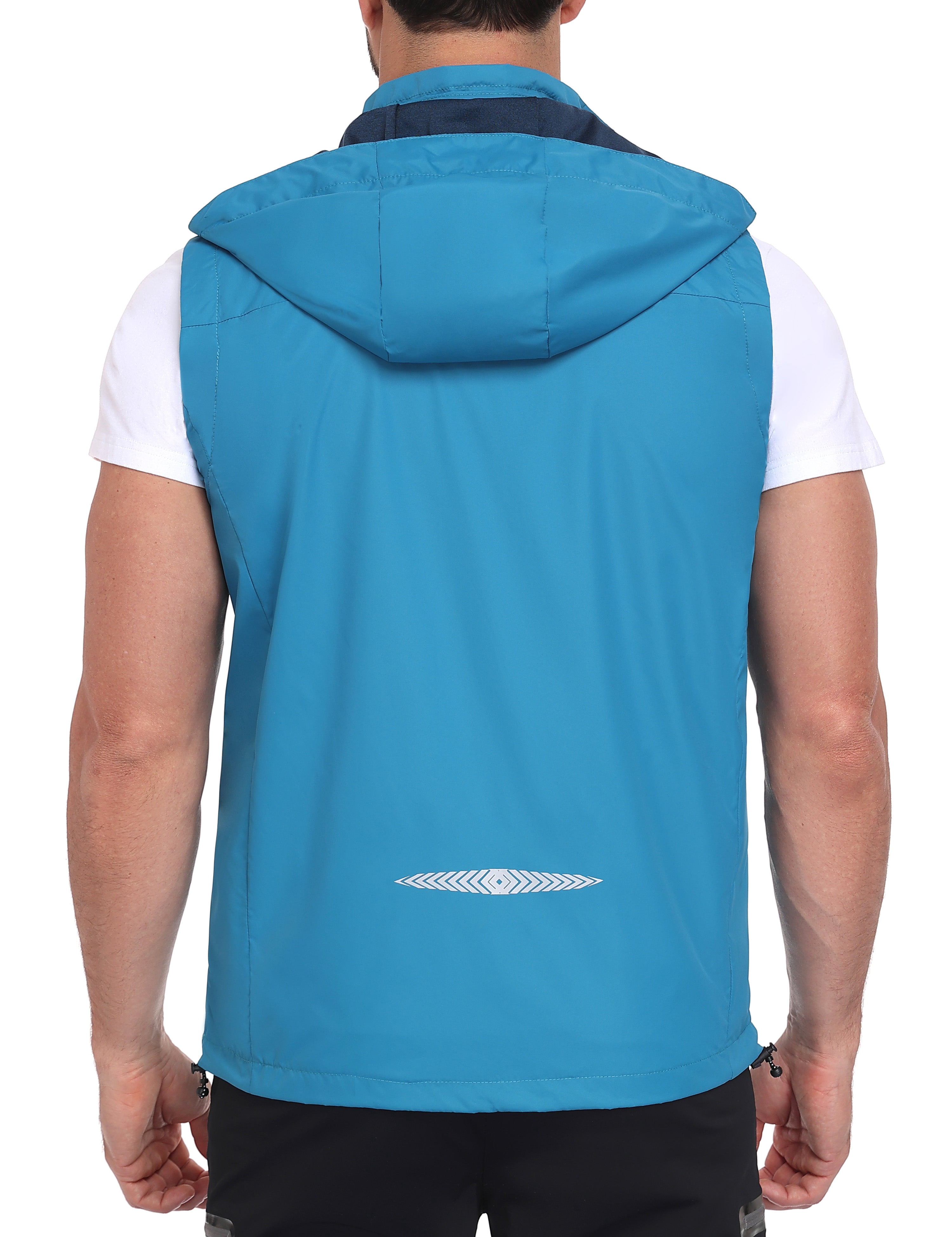 Little Donkey Andy Men's Lightweight Softshell Vest Detachable Hood Windproof Golf Sleeveless Jacket for Hiking Running Blue L