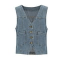 thumbnail image 2 of Xysaqa Women Casual V-Neck Sleeveless Denim Jean Vests Classic Cropped Button Up Camisole Jean Jacket Vests with Pockets M-3X, 2 of 6