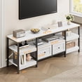 thumbnail image 2 of Bingirl 79-Inch Modern-Industrial TV Stand - Rustic White Media Console with 2 Fabric Drawers, Open Design and Metal Frame, for Up to 83-Inch TVs in Living Room, 2 of 8