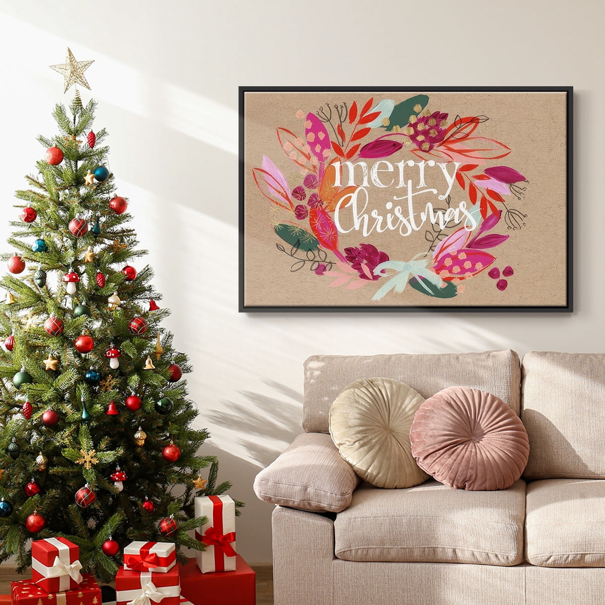 Crafty Christmas Collection A - Framed Gallery Wrapped Holiday Canvas - 25 x 37 - Black Frame