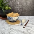 thumbnail image 4 of Ramen Bowl Blue Waves Japanese Kamameshi Style Ceramic Rice Bowl Noodle Bowl with Bamboo Lid Tray Chopsticks, 24 fl oz Bowl, Gift Set, Home Living Gift, Idea, Bowl for Udon, 4 of 4