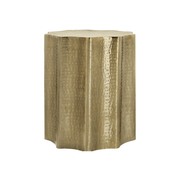 Gold Metal Accent Drum Table, Side End Table For Living Room Bedroom, 20"x22", Modern, Scalloped Hammered Decoration 22"h Bedroom Contemporary Texture, No Assembly 'd