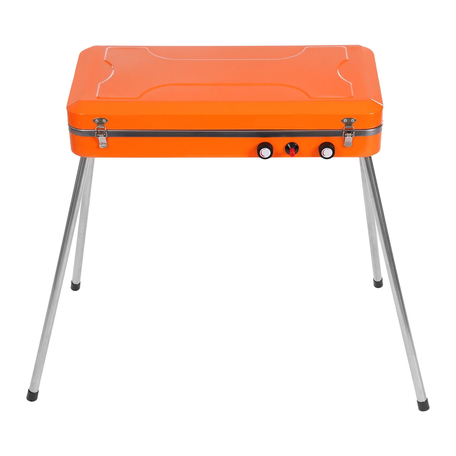 Portable Camping Stove Tabletop Grill Stove for Camping BBQ Picnic 2-in-1 Gas Camping Stove with Burner & Iron Plate Outdoor Grilling Plate with Extended Stove Legs, 5860BTU*2