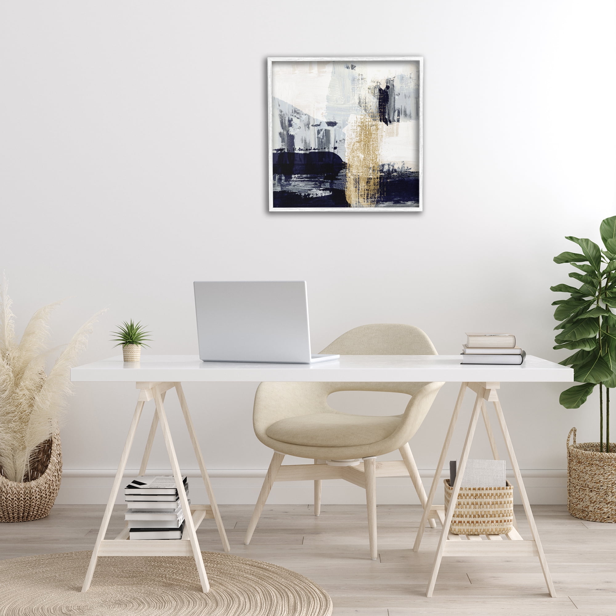 Stupell Industries Gold Paint Stroke Abstract Abstract Painting White Framed Art Print Wall Art, 24 x 24