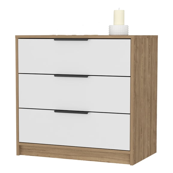 Nmkwnr 3 Drawer Dresser with Handle, Wood Storage Cabinet for Home, Living Room, White Brown