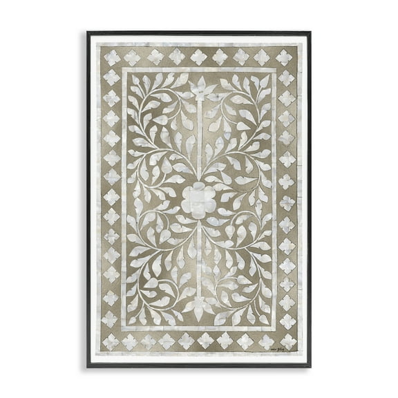 Stupell Industries Arabesque Bohemian Pattern Botanical & Floral Painting Black Framed Art Print Wall Art, 12 x 18