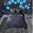 thumbnail image 2 of Erosebridal Geometry Hexagon Bed in a Bag Twin Size, Neon Blue Green Honeycomb Bed Set, Reversible 7 Pieces, 2 of 4