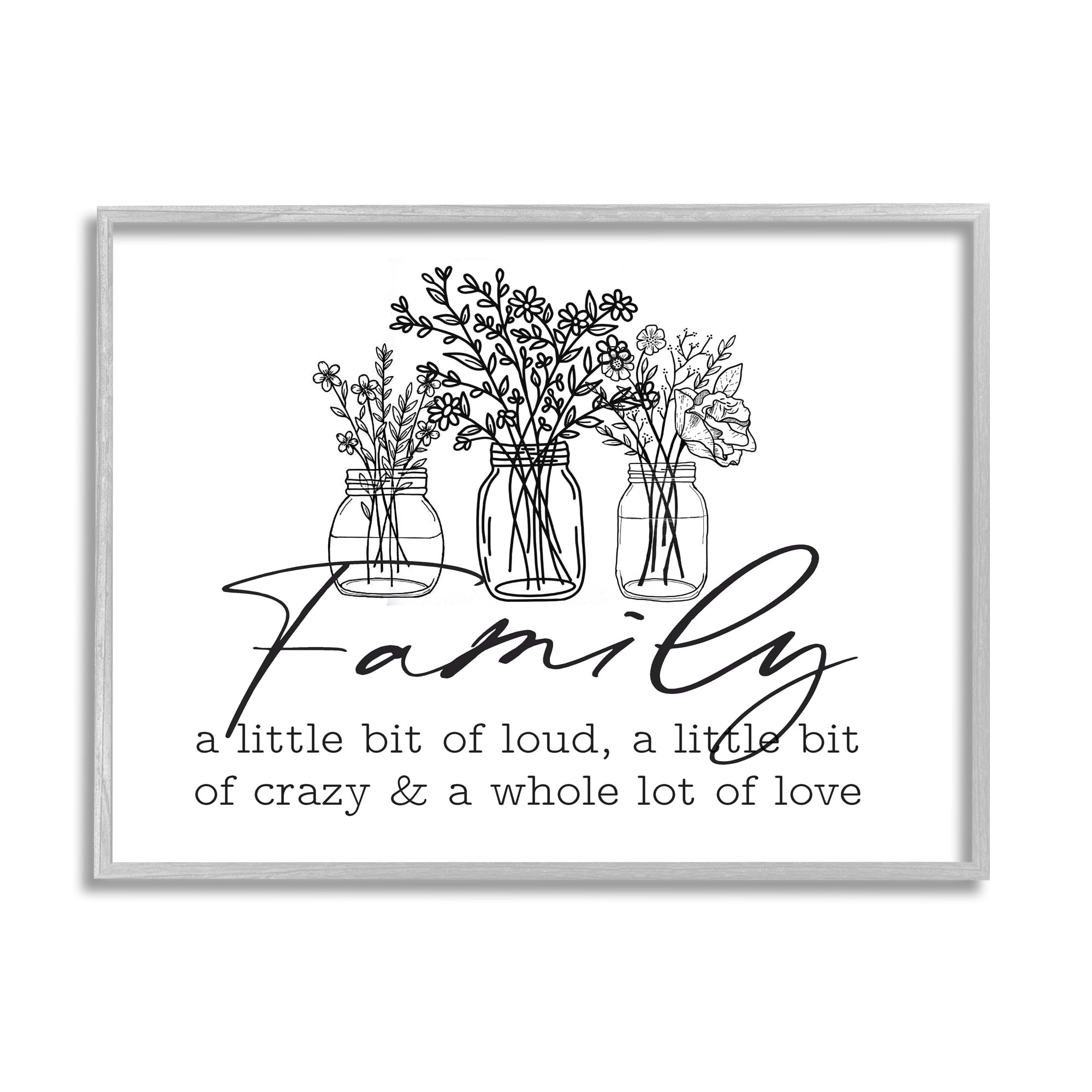Stupell Industries Heartwarming Family Phrase Botanical Blossoms Bouquets Graphic Art Gray Framed Art Print Wall Art, Design by Lettered and Lined