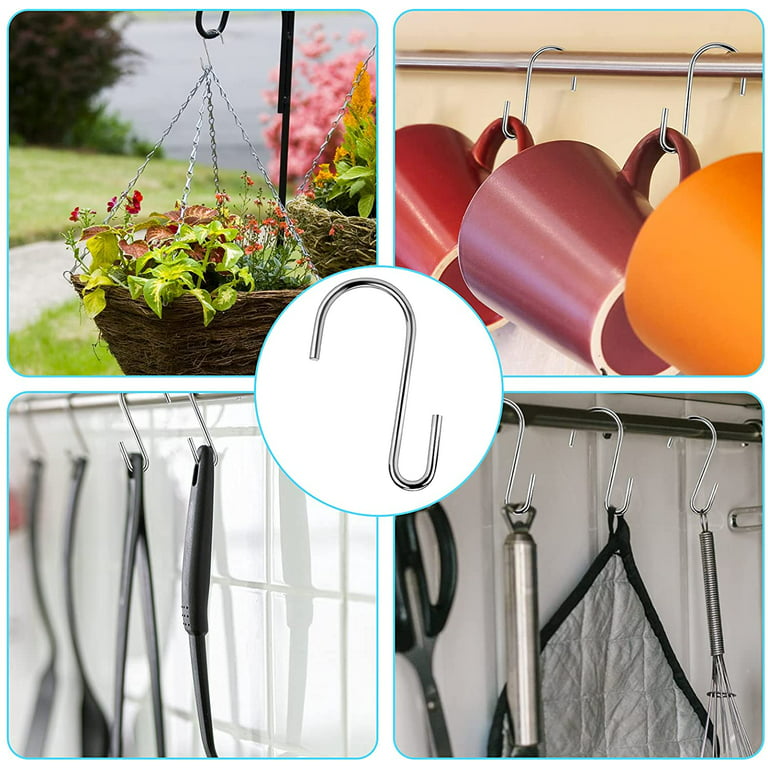 S Hooks, Premium Stainless Steel S Hooks for Hanging Kitchenware,  Professional S Shaped Hooks for Hanging Pots, Pans, Cups, Plants, Bags,  Jeans, Towels 