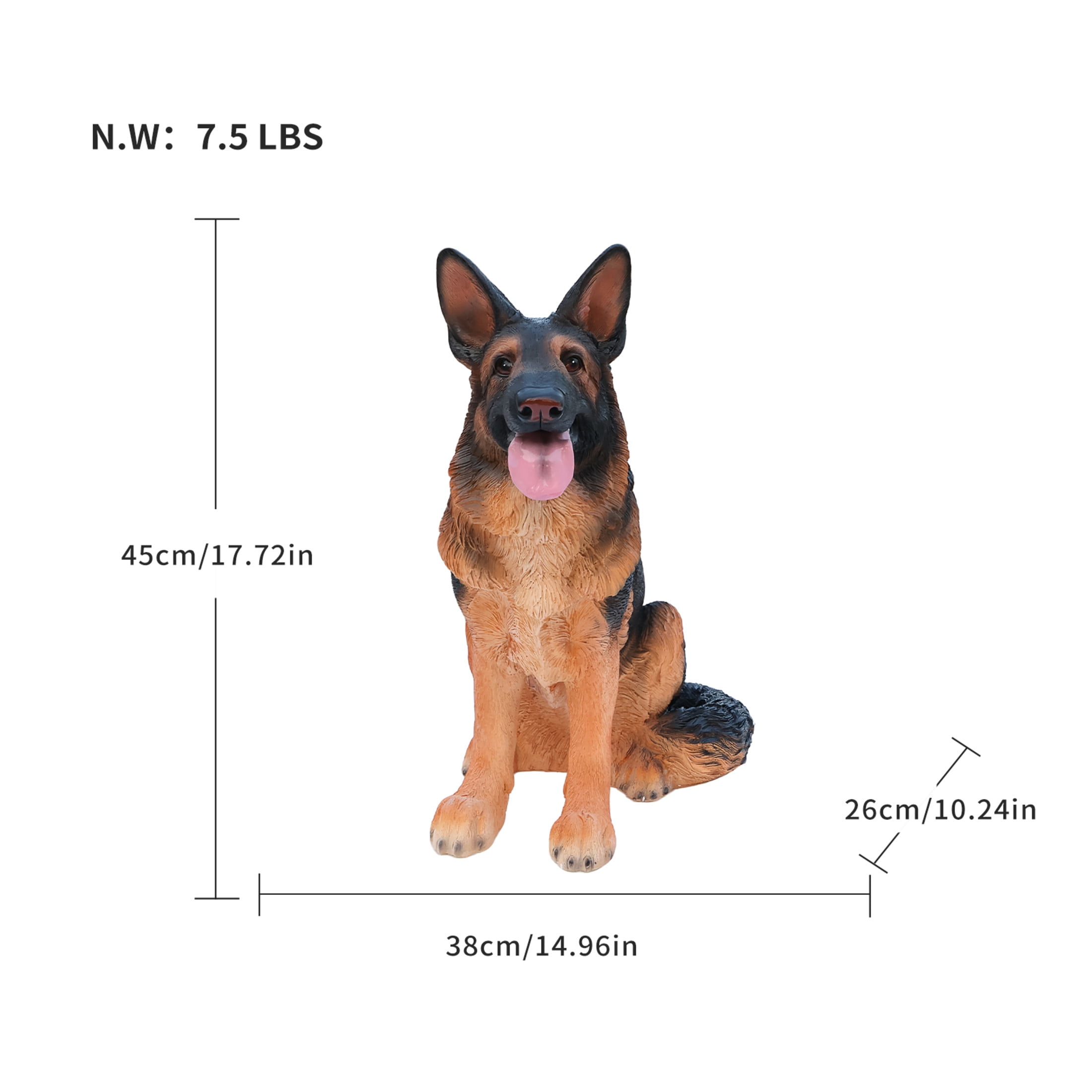 Noble House Lifelike Sitting Sitting German Shepherd Statue, Realistic Resin Animal Figurine for Outdoor Garden Decor, Black Brown