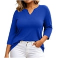 thumbnail image 6 of Vmvidoty Plus Size Tops L-5XL Women's Dressy Casual Tops Business Work Blouses 3/4 Length V Neck Shirts Blue L, 6 of 8