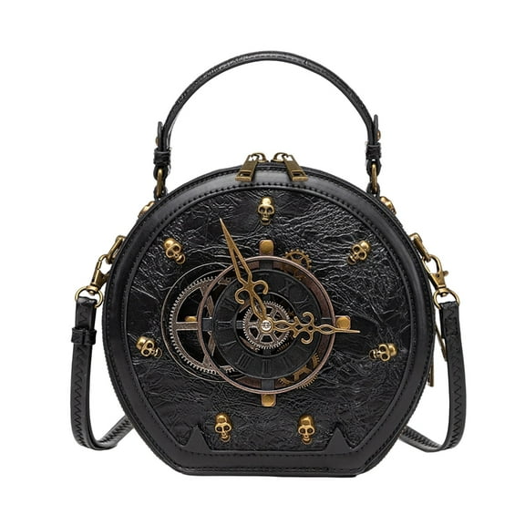 FENOHREFE Retro Crossbody Bag for Women Clock Bag PU Leather Shoulder Bag Trendy Handbag Stylish Messengers Bag