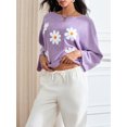 thumbnail image 6 of LMLYSoH Women Loose Knit Sweater Sweet Flower Embroidered Long Sleeve Boat Neck Pullovers Spring Fall Casual Jumpers Tops, 6 of 9