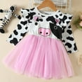 thumbnail image 2 of Vestido Para Niñas, Ropa Para Niñas Pequeñas, Moda Para Niños Pequeños, Vestido De Falda De Malla Con Estampado De Vaca Dulce De Manga Larga, Rosa Odeerbi LM103-9486, 2 of 8