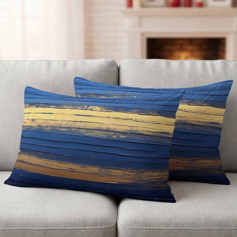 Outdoor Pillow Covers,Modern Navy Blue Yellow Line Decorative