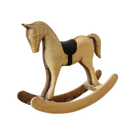 Handmade Vintage Old Collectible Statue Wooden Rocking Horse Figurines Decorative Ornaments Craft Sculpture for Office & Home Room Desktop Christmas Birthday New Year Gift