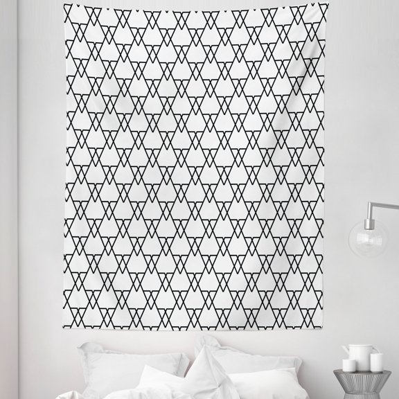Black and White Tapestry, Patchwork Inspired Geometric Triangles with Monochromatic Line Art Design, Fabric Wall Hanging Decor for Bedroom Living Room Dorm, 5 Sizes, Black White, by Ambesonne