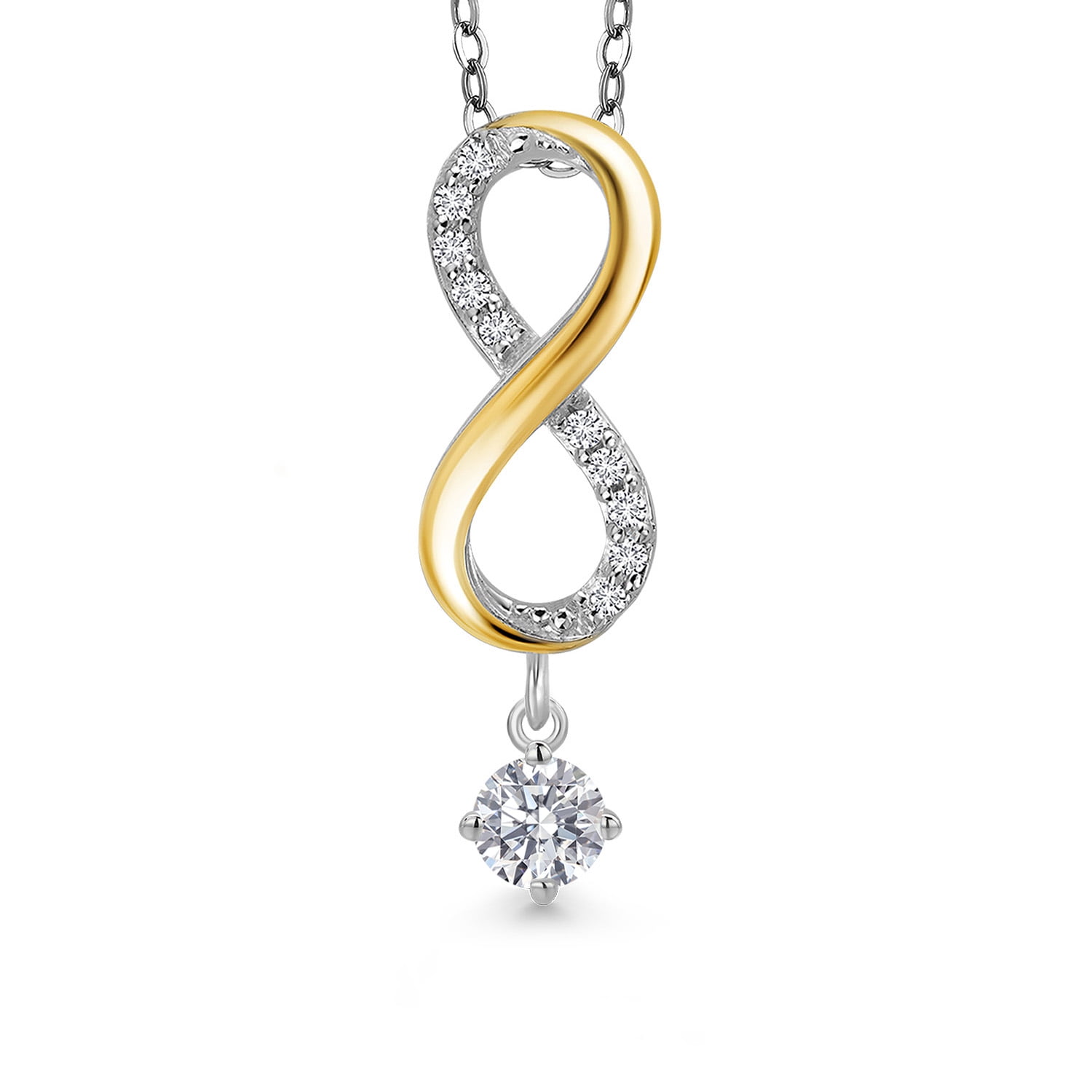 Gem Stone King 925 Silver and 10K Yellow Gold Lab Grown Diamond Pendant Necklace for Women | 0.33 Cttw | Gemstone April Birthstone | Round 4MM | With 18 inch Silver Chain