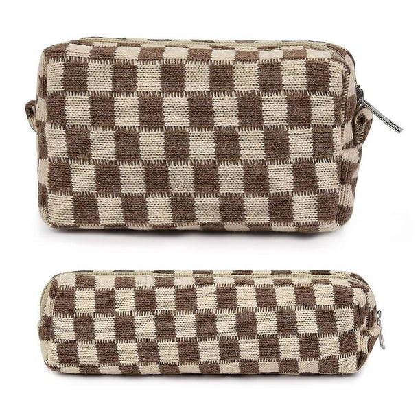 2 Pieces Makeup Bag Checkered Cosmetic Bag Pink Green Makeup Pouch Travel Toiletry Bag Organizer Cute Makeup Brushes Storage Bag for Women