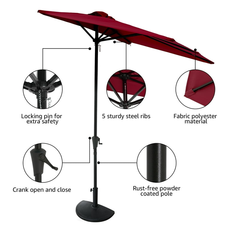 cobana patio umbrella rectangular Cobana 7.5 by 4 Half Rectangular Outdoor Patio Umbrella for Patio, Balcony, Garden, Deck, Dark Red