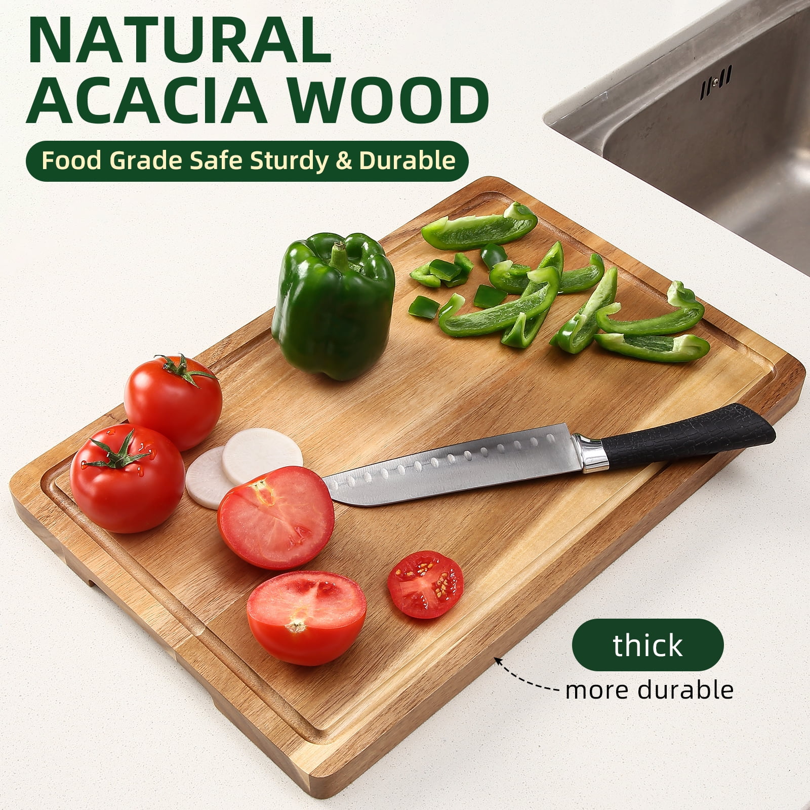 AOILE 18" x 12" Acacia Wood Cutting Boards, 1" Thick Cutting Board for kitchen, Homes & Garden