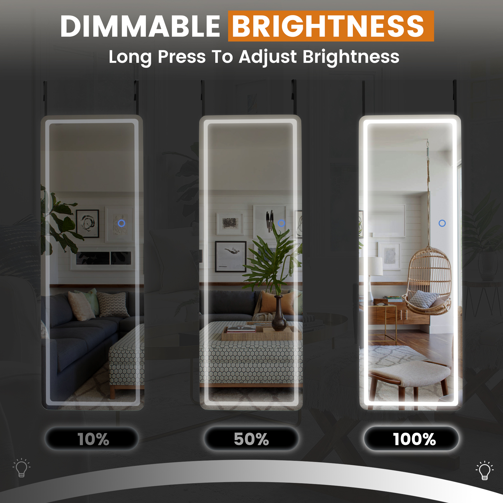47"x16" Mordern Rectangle Hanging LED Mirror Door Mirror Vanity Mirror,White