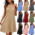 thumbnail image 2 of Efsteb Women's Halter Neck Sleeveless A-Line Dress Pleated Front Knee Length Summer Casual Loose Fit Solid Color Flowy Dress (Pink,M), 2 of 8
