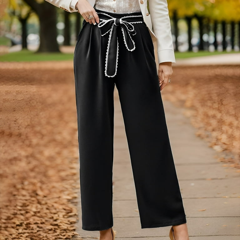 Classic Pants For Women Solid Color Multi Pocket High Waist Bow Casual Elastic Waisted Stretch Office Long Regular Trouser Lightweight Fashion Outdoor Golf Business Trousers Walmart
