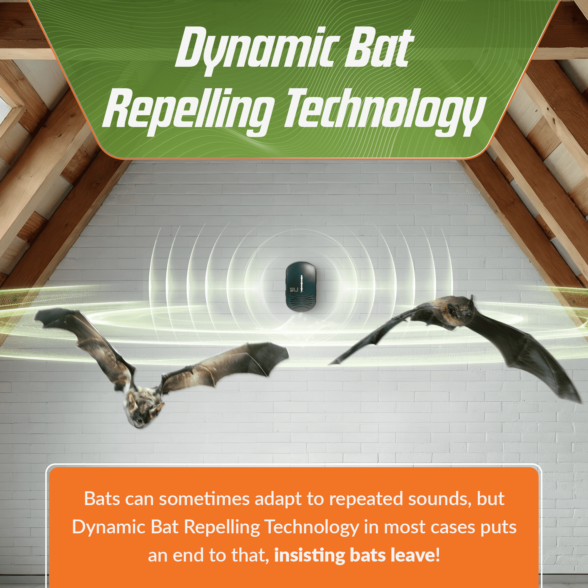 BEU-G Bat Expulsion Unit with Dynamic Ultrasonic Bat Repellent Technology (Forest Green Edition)
