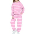 thumbnail image 2 of Mifsaly Boys Girls 2 Piece Outfits Kids Sweatsuit Set Casual Matching Tracksuit Irregular Striped Hoodie Teen Baggy Wide Leg Joggers with Pockets Outdoor Warm Unisex Tween Loungewear, 2 of 5