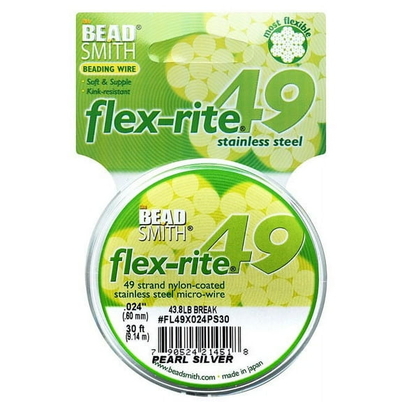 BeadSmith Flex-Rite Beading Wire, 49 Strand .024 Thick, 30 Foot Spool, Pearl Silver